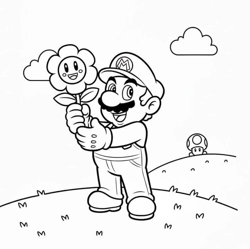 Mario con Fiore da colorare