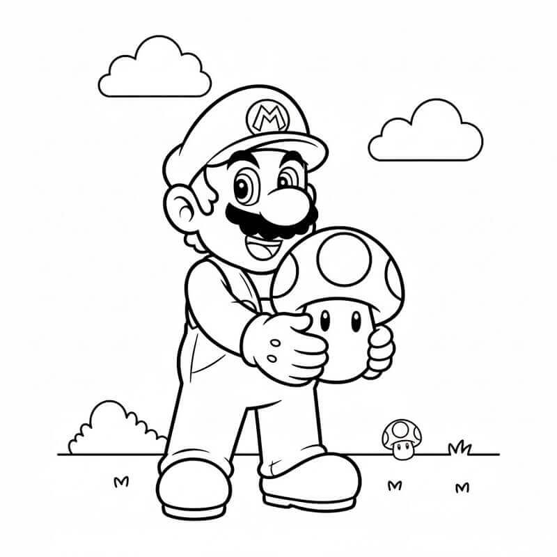 Mario con Fungo da colorare