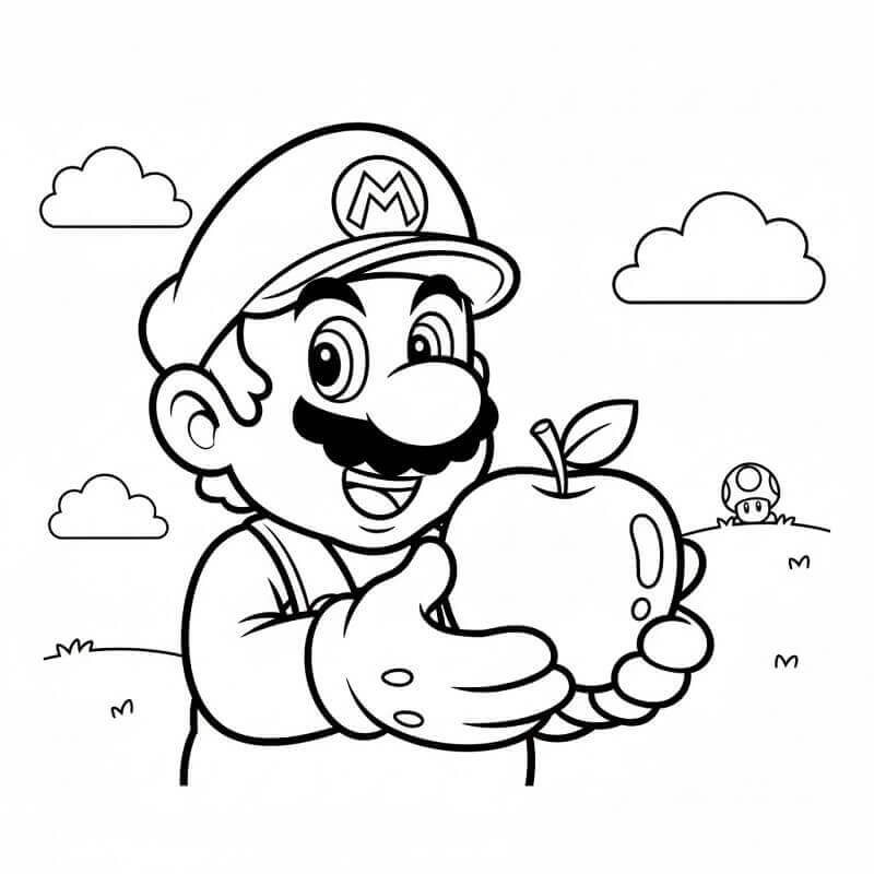 Mario con Mela da colorare