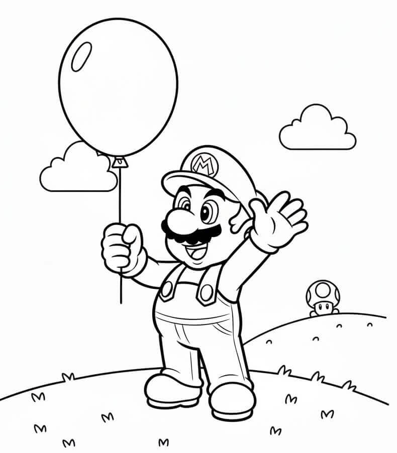 Mario con Palloncino da colorare