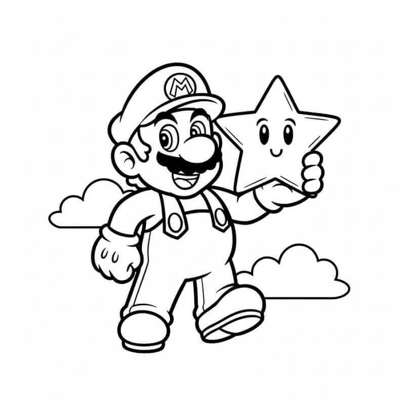 Mario con Stella da colorare