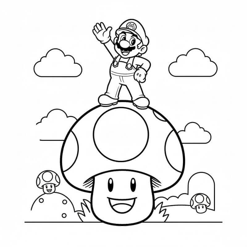 Mario sul Fungo da colorare