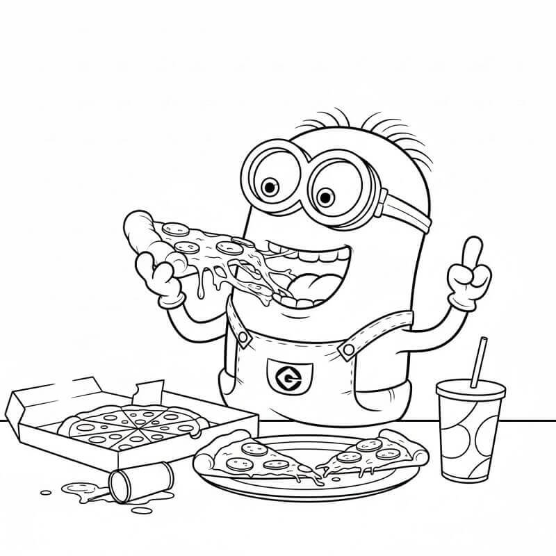Minion Mangia Pizza da colorare