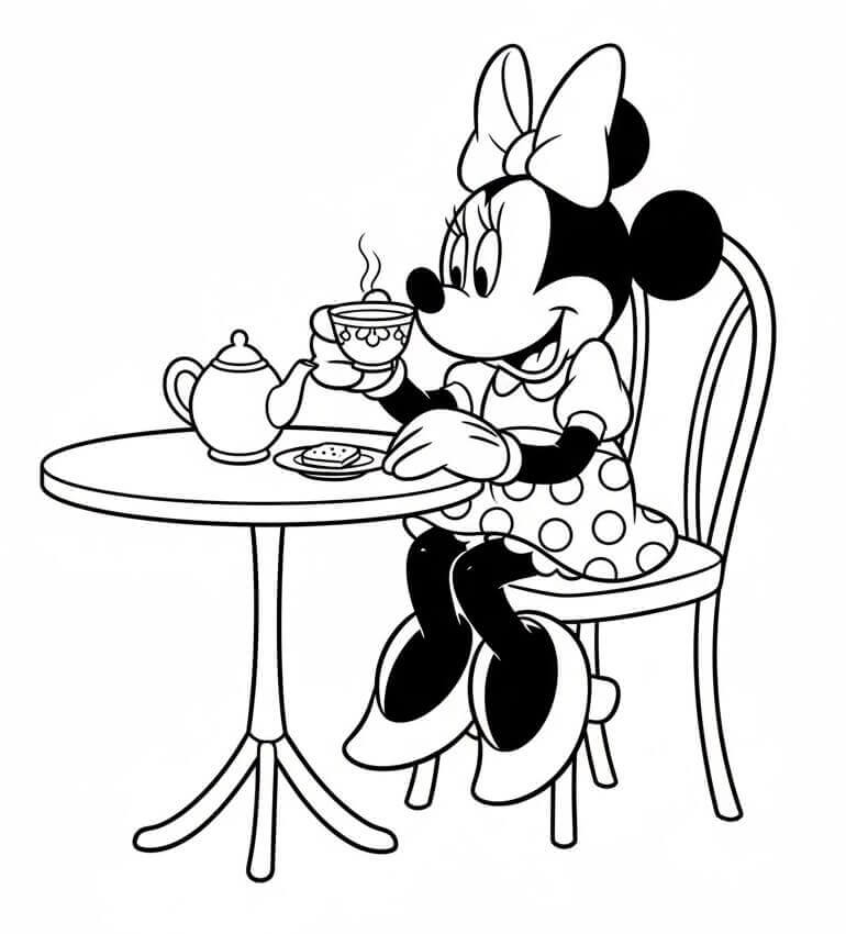 Minnie Beve il Tè da colorare