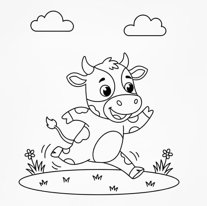 Mucca che corre da colorare