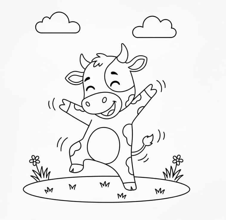 Mucca che danza da colorare