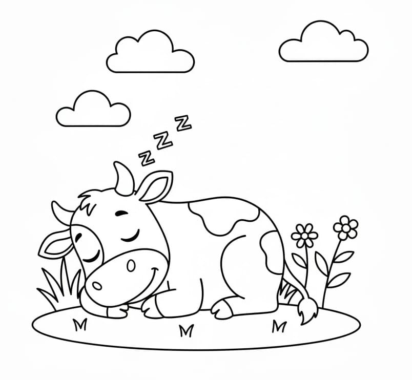 Mucca che dorme da colorare