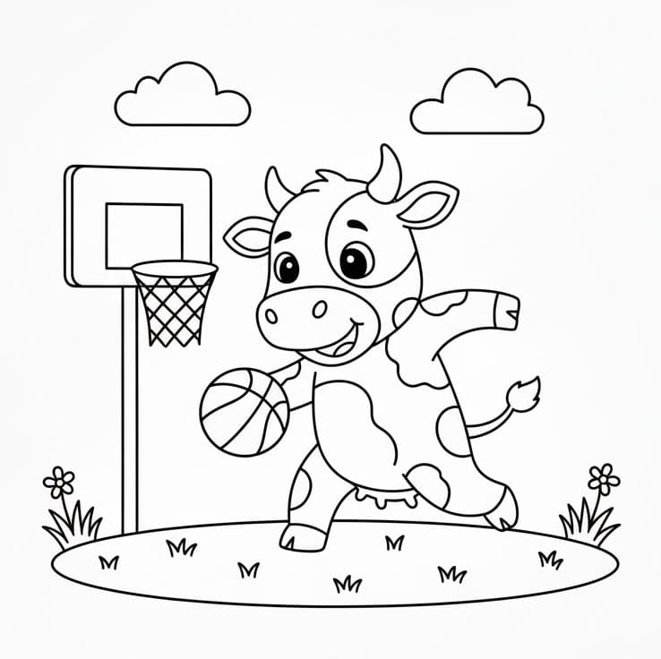 Mucca che gioca a basket da colorare