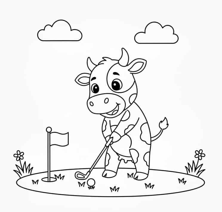 Mucca che gioca a golf da colorare