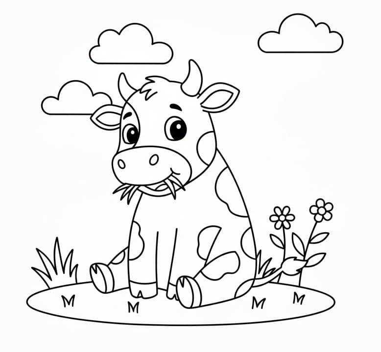 Mucca che mangia l’erba da colorare