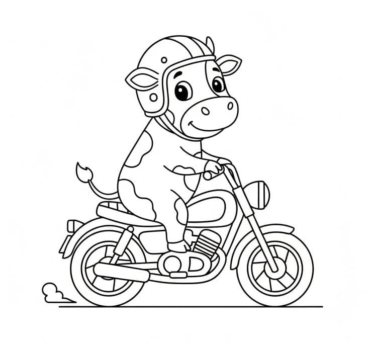 Mucca che va in moto da colorare