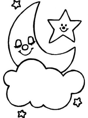Nuvola con luna e stella da colorare