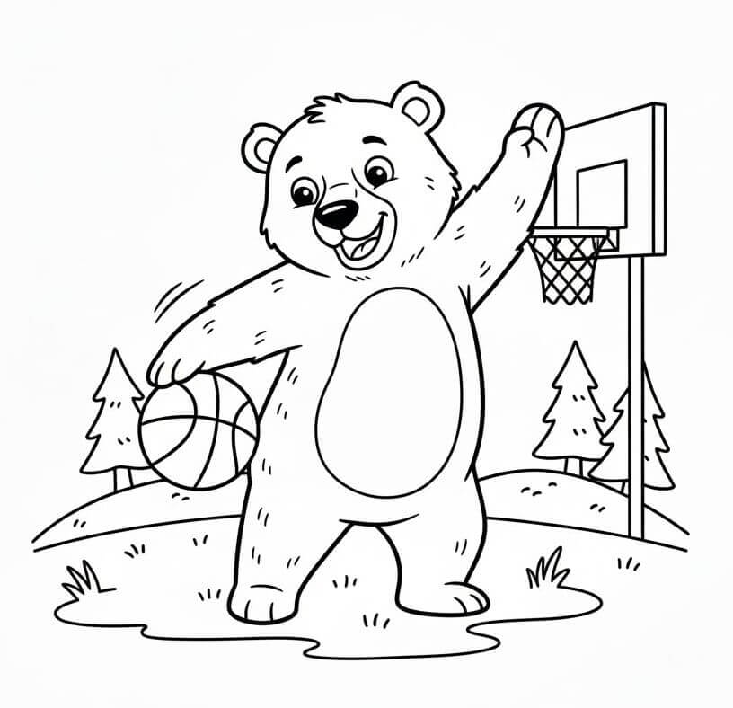 Orso Gioca a Basket da colorare