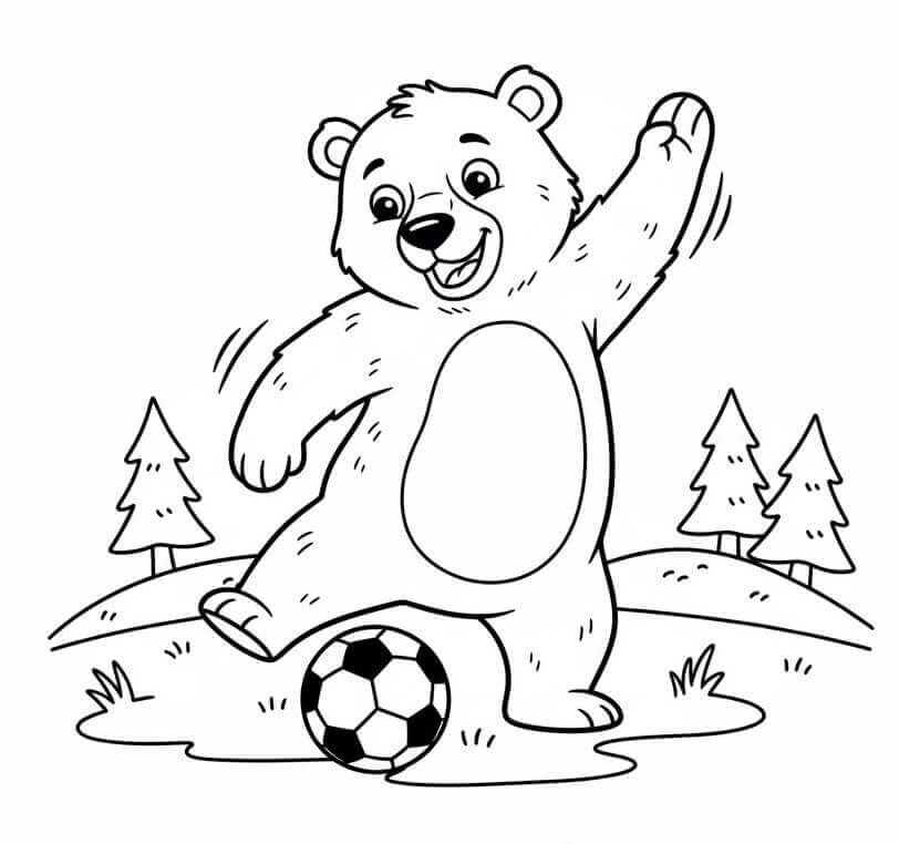 Orso Gioca a Calcio da colorare