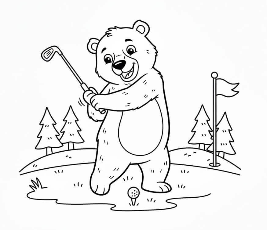 Orso Gioca a Golf da colorare