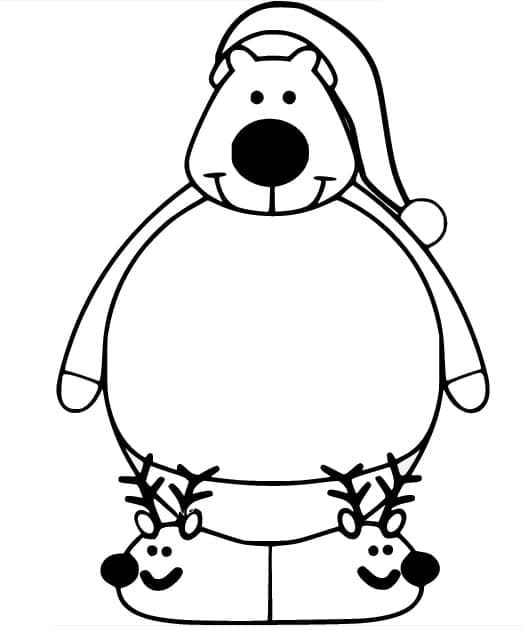 Orso Polare Carino con Cappello di Babbo Natale da colorare