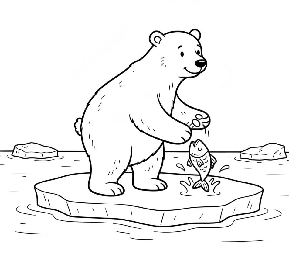 Orso Polare che Prende un Pesce da colorare