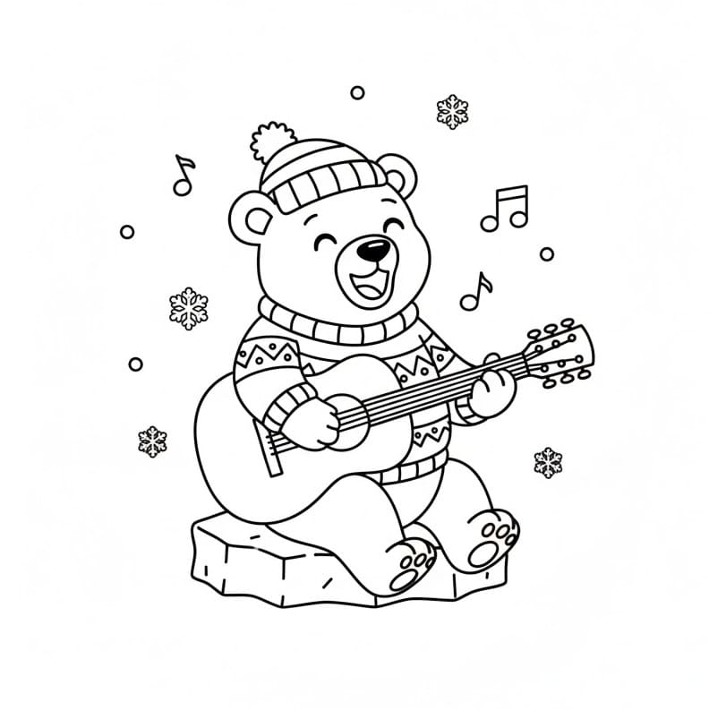 Orso Polare che Suona la Chitarra da colorare