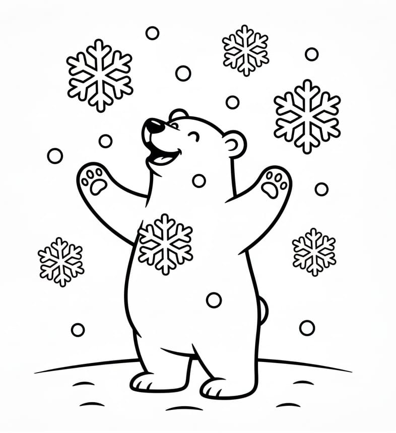 Orso Polare e Fiocchi di Neve da colorare
