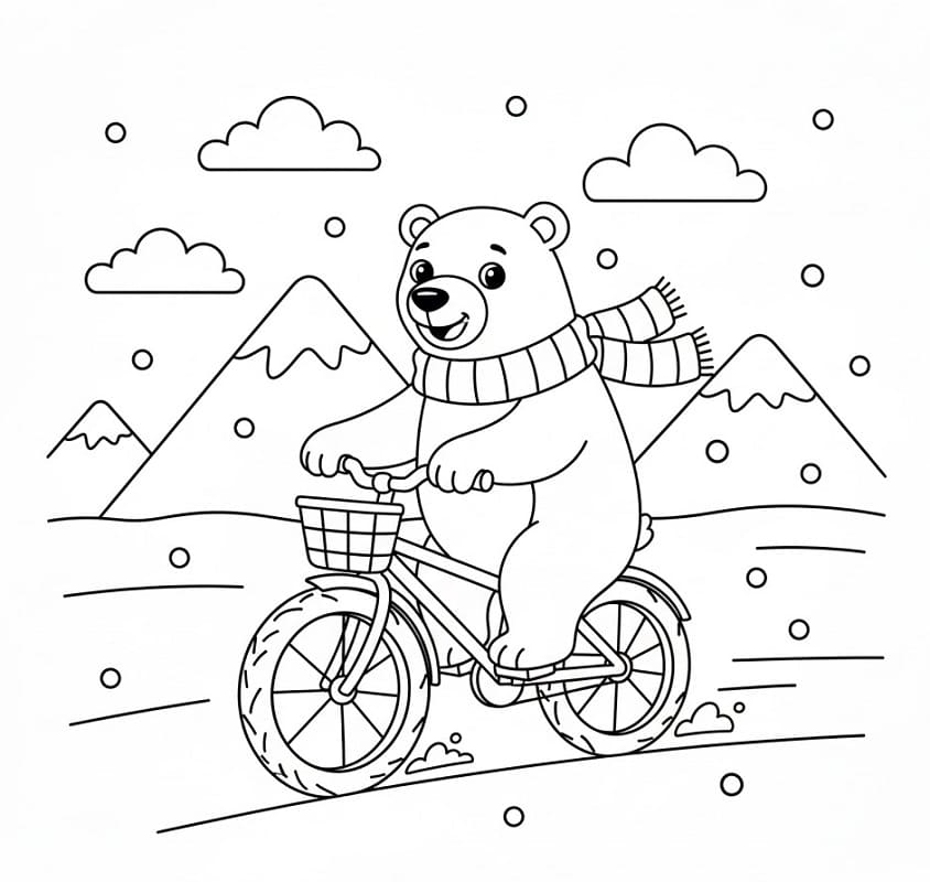 Orso Polare in Bicicletta da colorare
