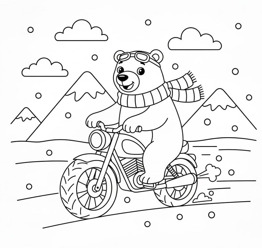 Orso Polare in Motocicletta da colorare