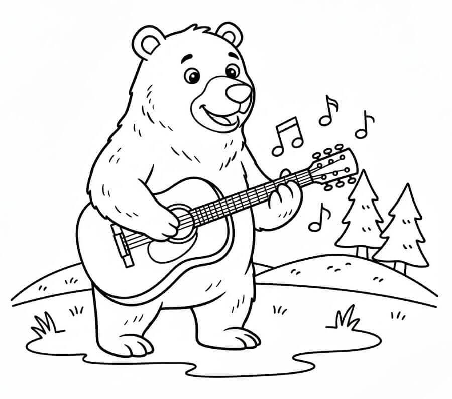 Orso Suona la Chitarra da colorare
