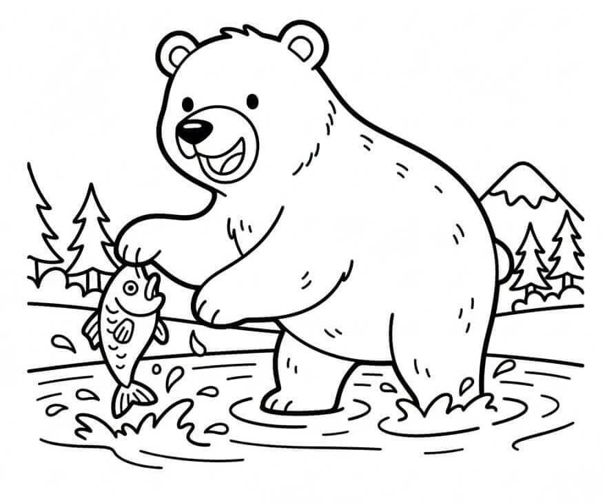 Orso che Pesca da colorare