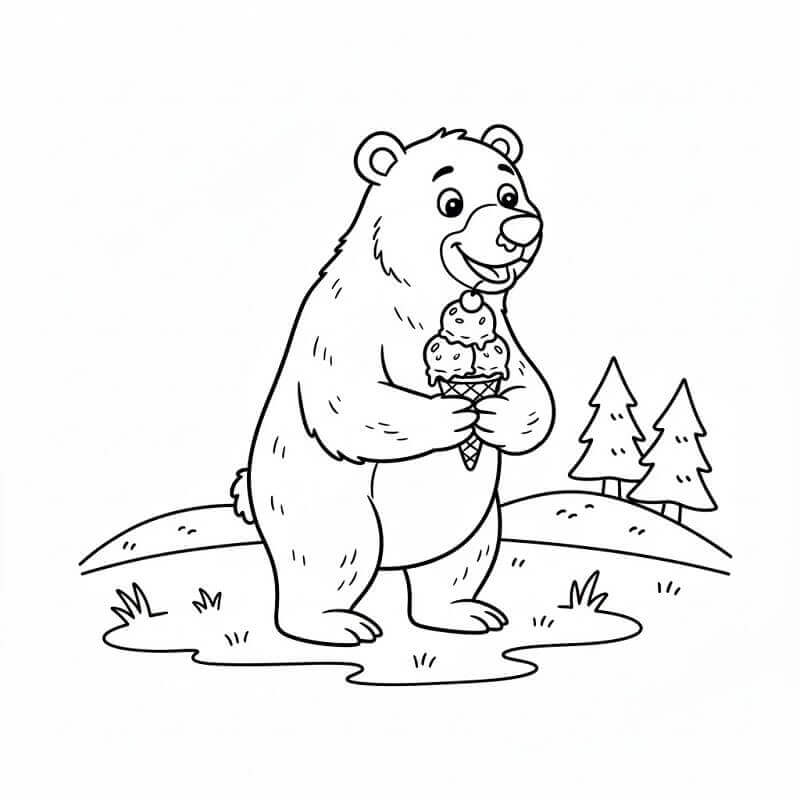 Orso con Gelato da colorare