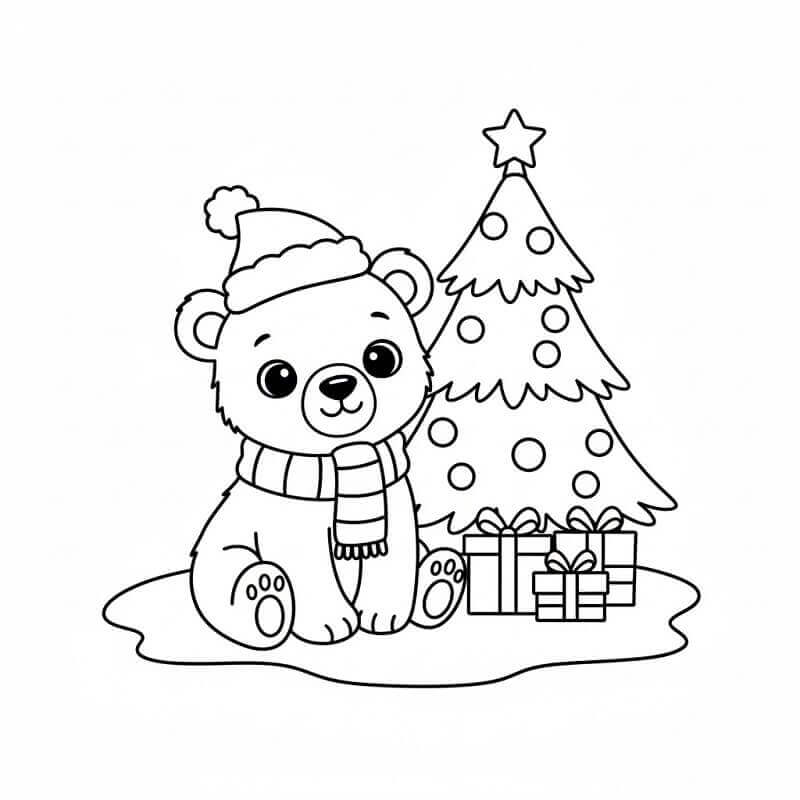 Orso e Albero di Natale da colorare