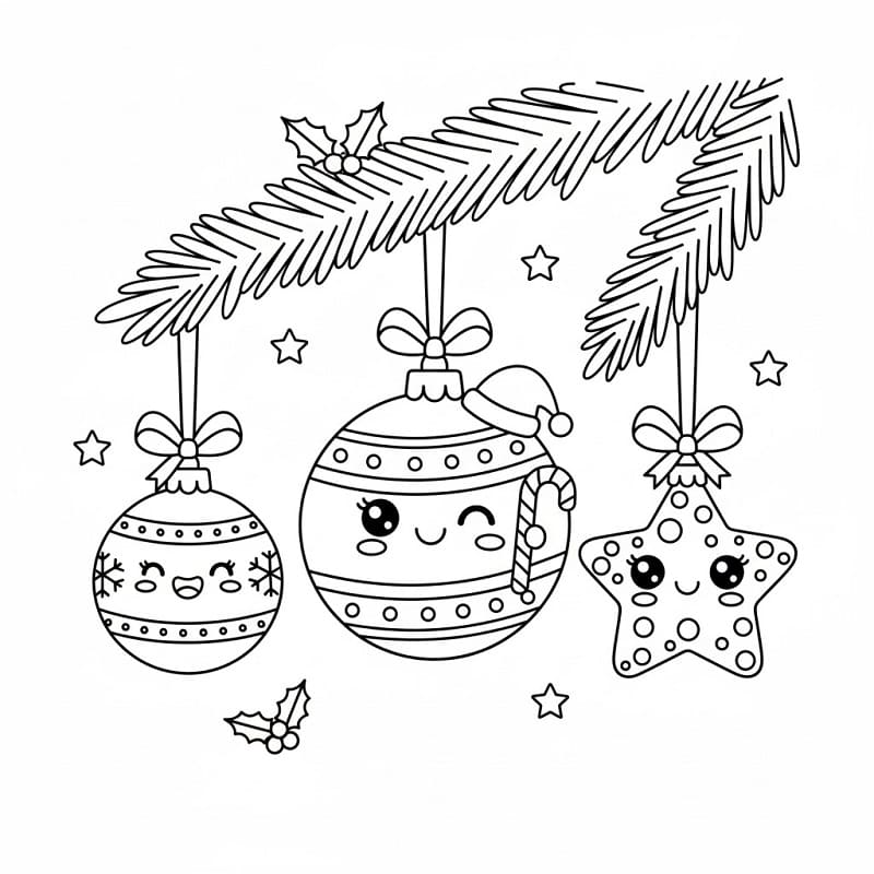 Palline di Natale Kawaii da colorare