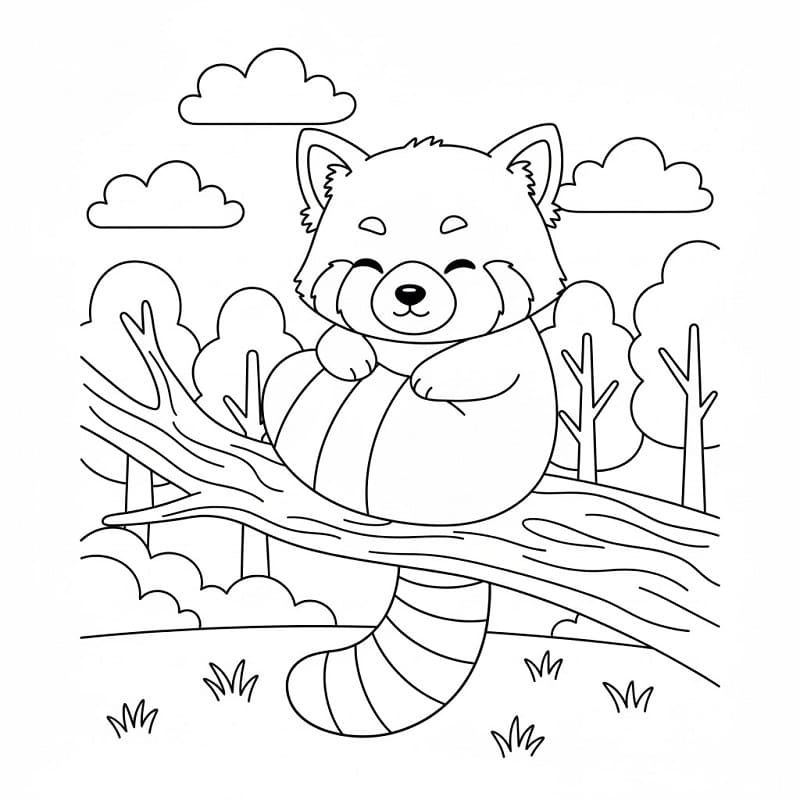 Panda Rosso Adorabile da colorare