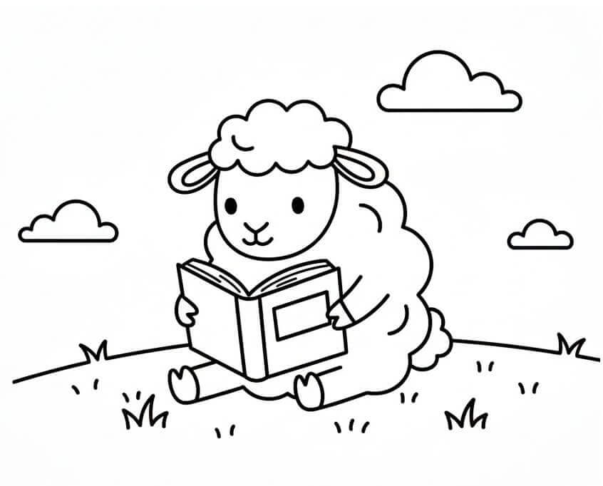 Pecora Legge un Libro da colorare