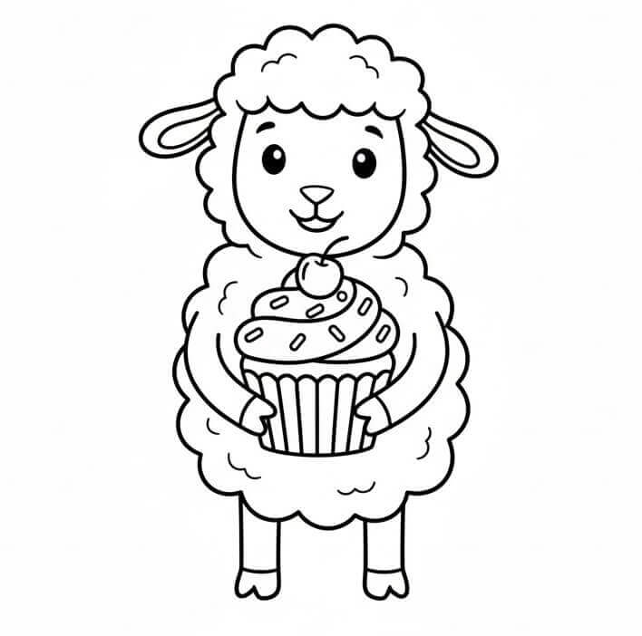 Pecora con Cupcake da colorare