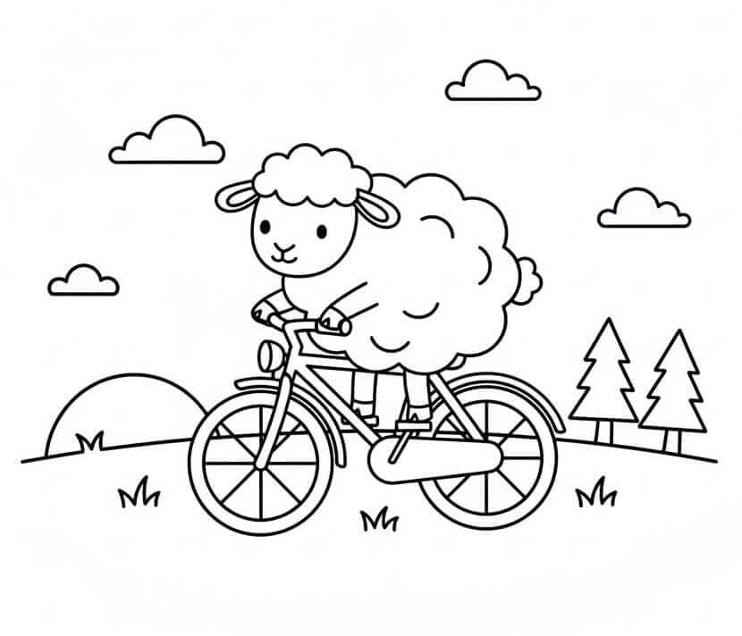 Pecora in Bicicletta da colorare