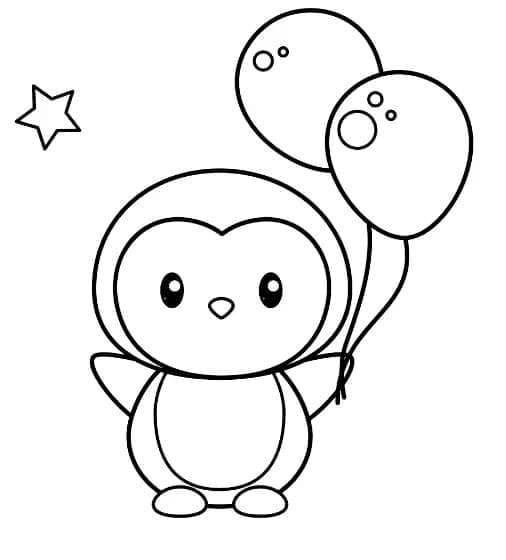 Piccolo Pinguino con Palloncini da colorare