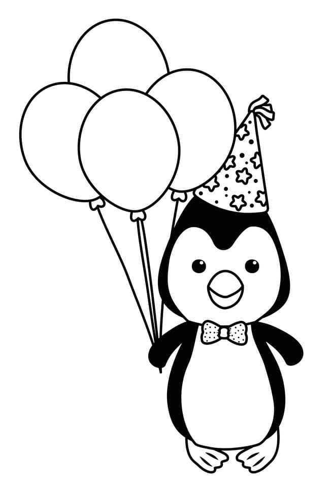 Pinguino Carino con Palloncino da colorare