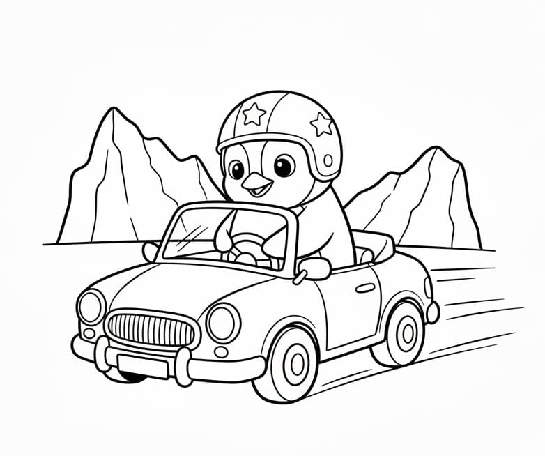 Pinguino alla Guida dell’Auto da colorare