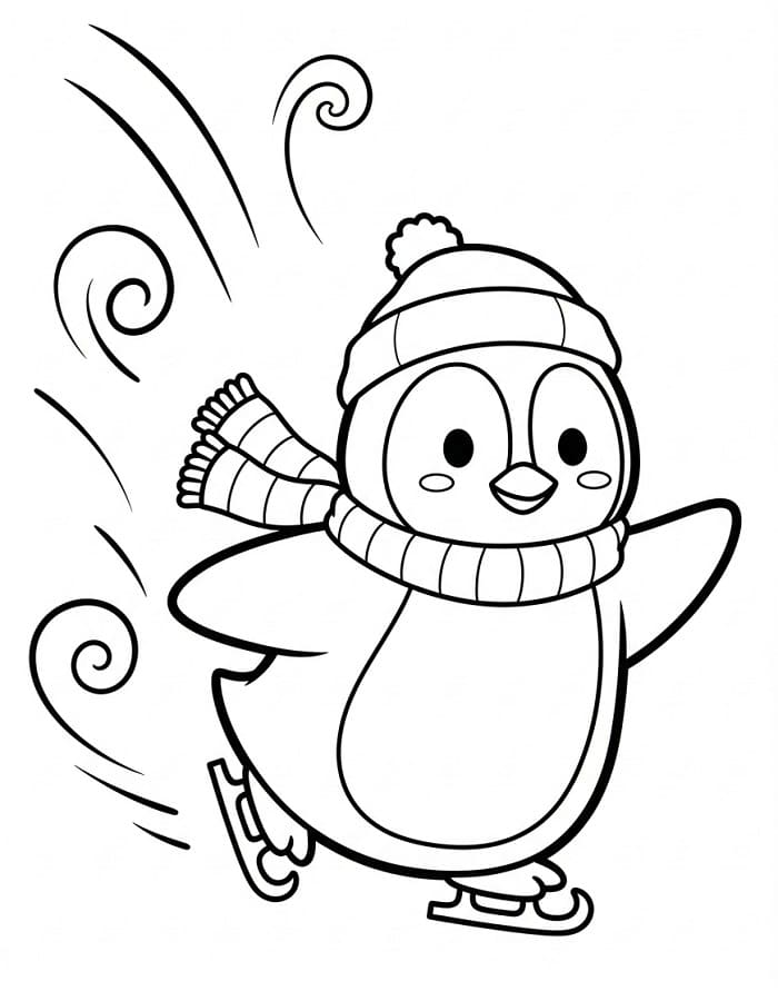 Pinguino che Pattina sul Ghiaccio da colorare