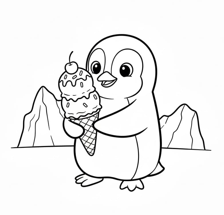 Pinguino con Gelato da colorare