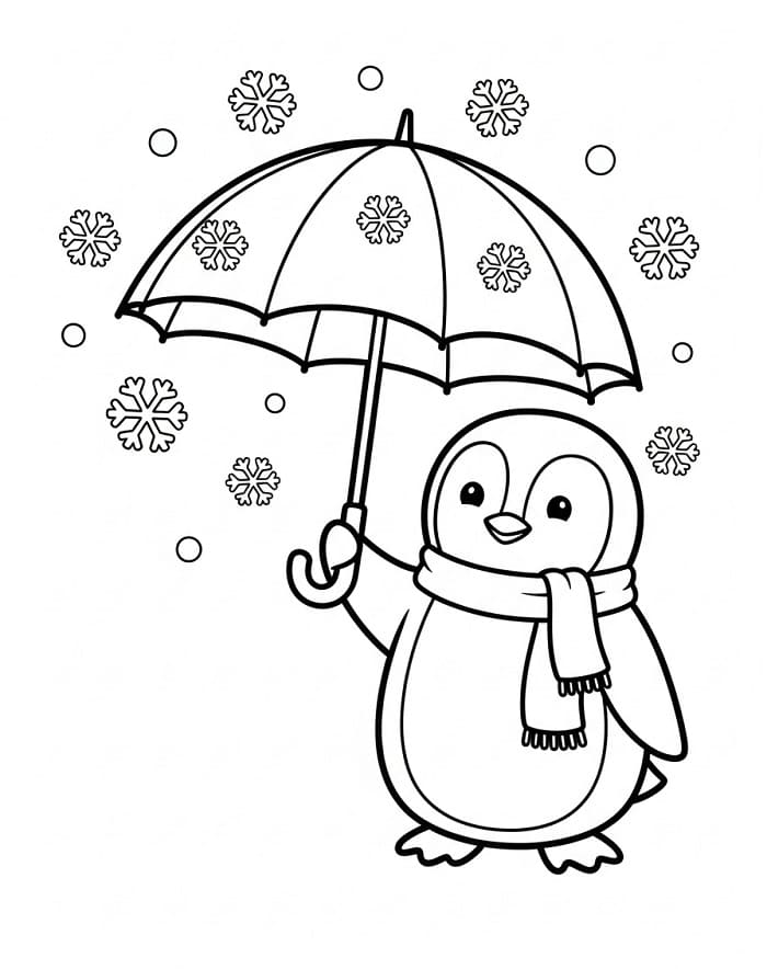 Pinguino con Ombrello da colorare