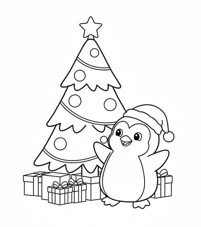 Pinguino e Albero di Natale da colorare