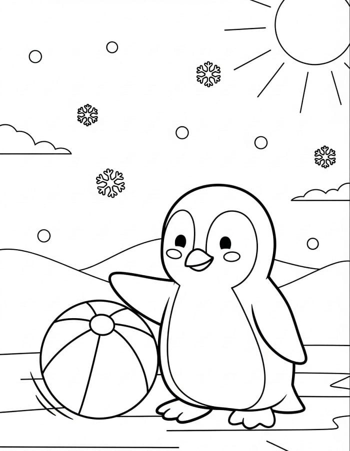 Pinguino e Palla da Spiaggia da colorare