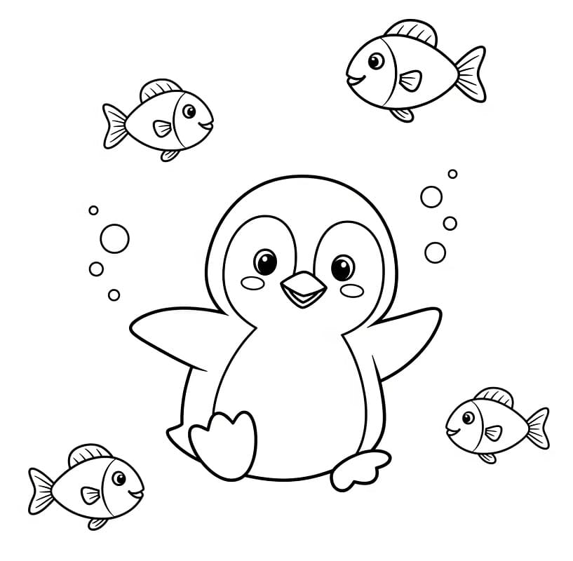 Pinguino e Pesci da colorare