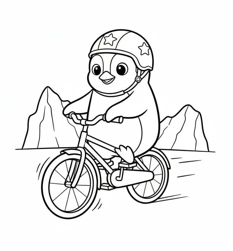 Pinguino in Bicicletta da colorare