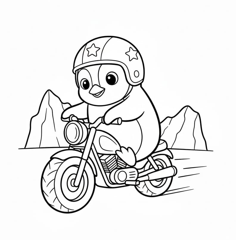 Pinguino in Motocicletta da colorare