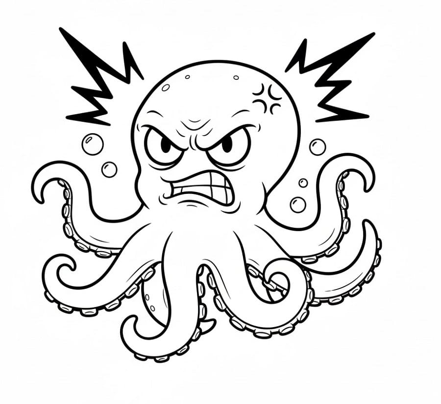 Polpo arrabbiato da colorare