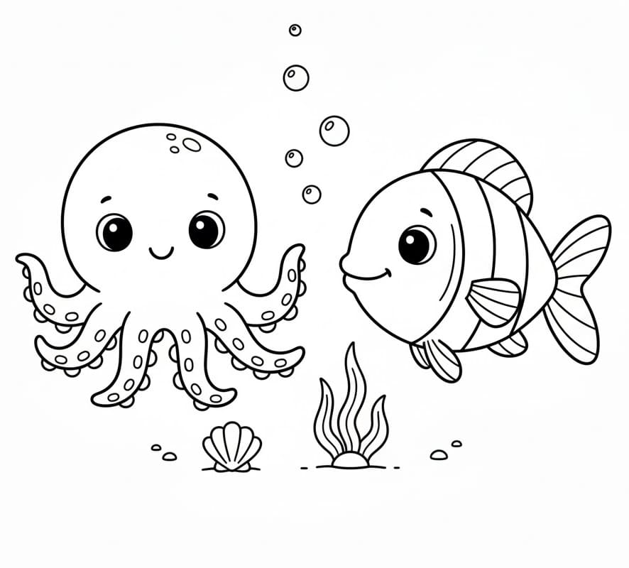 Polpo e pesce da colorare