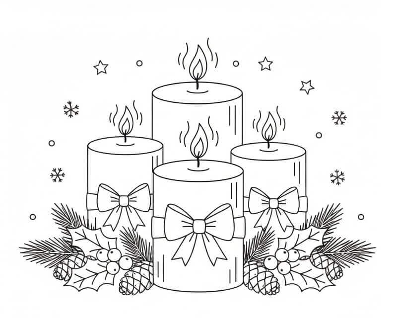 Quattro Candele di Natale da colorare