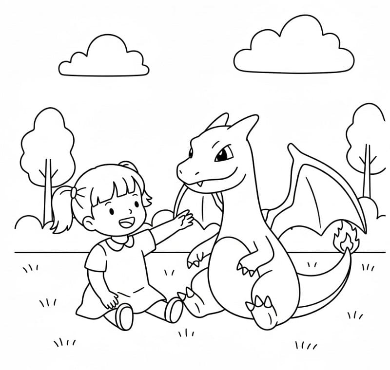 Ragazza con Charizard da colorare