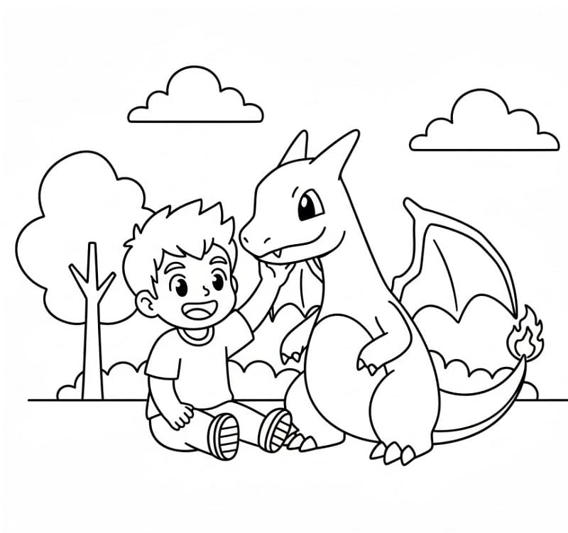 Ragazzo con Charizard da colorare